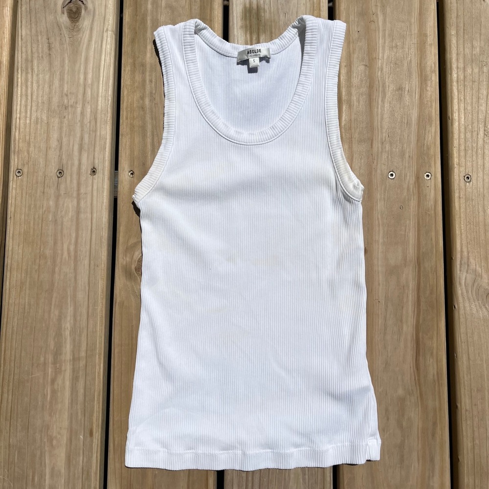 Agolde Poppy Tank Top White Ribbed Muscle Scoop Neck Small Basic Minimal Capsule